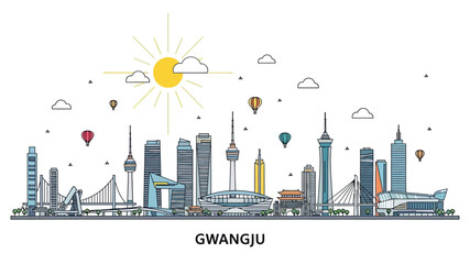 Fototapeta premium Urban Landscape with Hot Air Balloons and Modern Architecture
