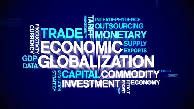 Economic Globalization animated word cloud-text design animation tag kinetic typography seamless loop.