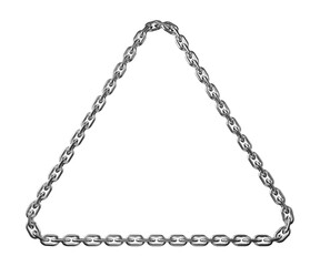 Shiny silver metallic chain forming a perfect equilateral triangle on a dark background