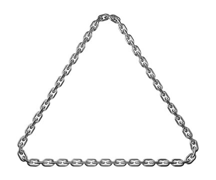Shiny silver metallic chain forming a perfect equilateral triangle on a dark background