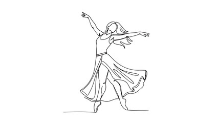 Elegant sketch of a young woman in a flowing dress dancing gracefully outline vector.