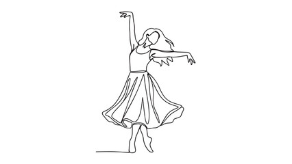 Elegant sketch of a young woman in a flowing dress dancing gracefully outline vector.