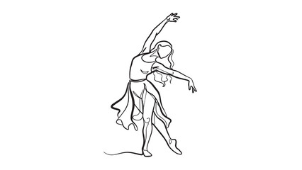 Elegant sketch of a young woman in a flowing dress dancing gracefully outline vector.
