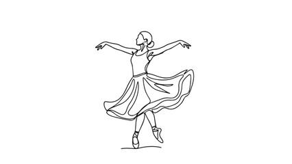 Elegant sketch of a young woman in a flowing dress dancing gracefully outline vector.