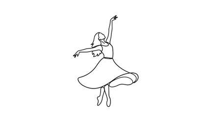 Elegant sketch of a young woman in a flowing dress dancing gracefully outline vector.