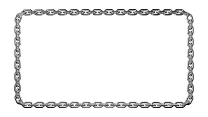 Shiny metal chain frame creating a rectangular border on a stark black background