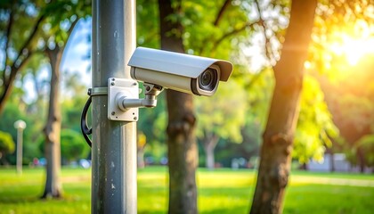Close-up of surveillance camera mounted on a pole outdoors (1)
