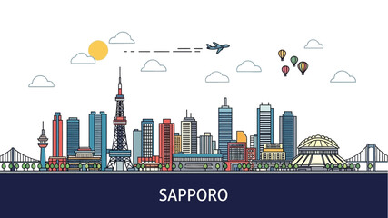 Obraz premium Aerial View of the City with Landmarks, Hot Air Balloons, and Airplane Travel