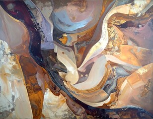 Abstract oil painting with fluid forms, layered colors, and a dynamic, textured composition