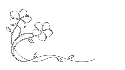 Simple black and white floral corner border line art drawing illustration