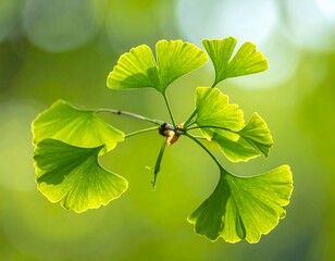 Close-up of vibrant, fan-shaped leaves on a verdant, blurred background