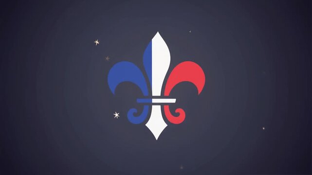 Animated Fleur de Lis Symbol Moving Through Dark Background with Sparkling Stars