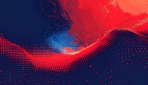 Abstract digital art with a flowing red wave over a dark blue background