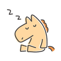 座って寝るかわいい馬キャラクター　眠る・睡眠