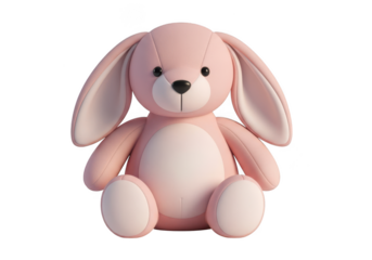Pink Bunny Plush Toy Sitting on transparent background, Cute Cartoon Character for Kids and Babies