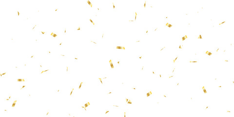 Golden confetti and streamers falling against a white background creating a celebratory and elegant atmosphere for events	