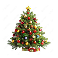 Christmas tree with gifts and decorations on a transparent background