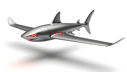 Fototapeta premium Futuristic flying robotic shark with red eyes