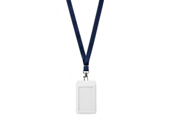 Navy blue lanyard with white id card holder isolated on transparent background