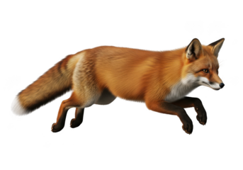 Red Fox in Motion, Running with Furry Coat and Bushy Tail on transparent background