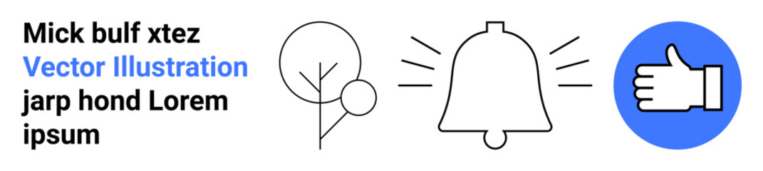 Obraz premium Environment, alerts, communication, approval, notifications, user actions. A tree, bell and thumbs-up icons in a minimal design. Environment and alerts conceptualized in simple graphics