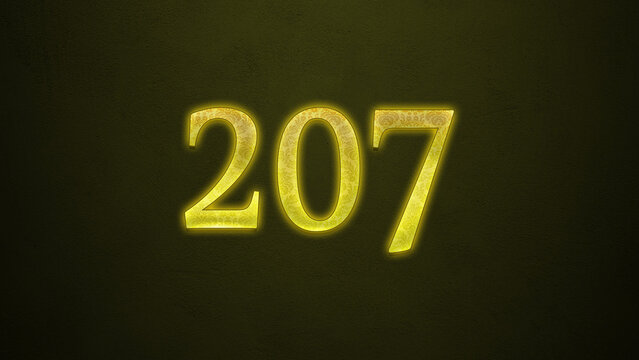 Neon glowing yellow number of 207 on dark background.