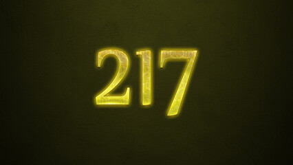 Neon glowing yellow number of 217 on dark background. © Fayazravat143