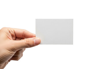 Fototapeta premium Hand holding a blank white business card isolated on transparent background