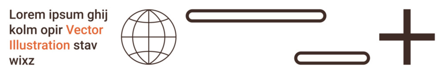 Education, graphic design, mathematics, global concepts, learning tools, science. Minimalist scene with a world globe, plus and minus signs and lines. Education and graphic design concept