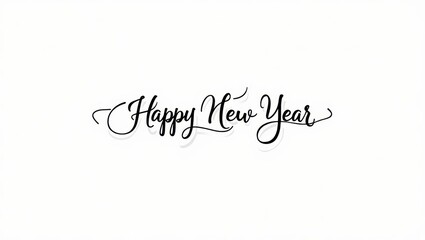 Elegant black script Happy New Year typography on white great for festive greetings branding materials and simple seasonal artwork