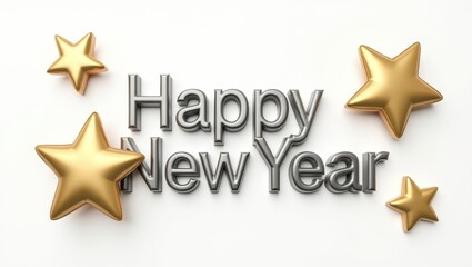 Decorative New Year greeting typography with golden stars ideal for holiday graphics celebration themes and winter marketing designs
