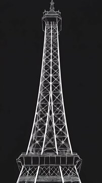 Elegant line art animation featuring the iconic Eiffel Tower on a black background