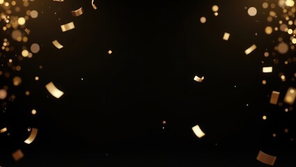 Sparkling gold confetti raining in air on dark backdrop ideal for premium event marketing New Year celebrations and festive artwork