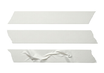 Three strips of white tape isolated on transparent background