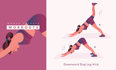 Downward Dog Leg Kick exercise, Woman workout fitness, aerobic and exercises