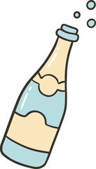 A cartoon bottle of champagne with a light yellow body and light blue accents