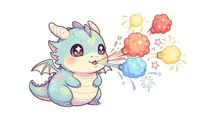 Kawaii Baby Dragon Breathing Colorful Fireworks