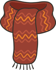A cartoon scarf with a zigzag pattern in red and orange