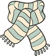 A cartoonstyle scarf with light blue and cream stripes and tassels