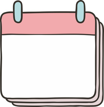A cartoonstyle blank calendar page with a pink header and light blue clips