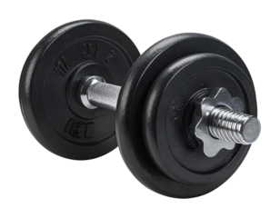 Black Adjustable Dumbbell, Angled Side View, Isolated PNG
