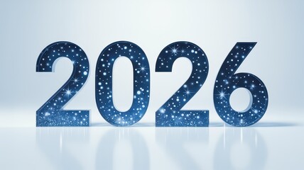 Shiny illuminated 2026 number text with festive glitter particles great for holiday posters winter promotions greeting cards and digital creatives