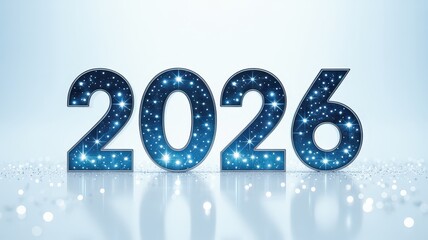 Sparkle-filled 2026 glowing number artwork set against a clean light background suited for holiday campaigns year transition themes and event graphics