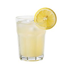 Vibrant Lemonade Glass with Lemon Slice Isolated on Clear Background
