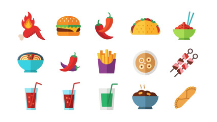 Culinary Delight Icons: A vibrant array of diverse food icons, depicting a variety of dishes. capturing the essence of diverse culinary delights
