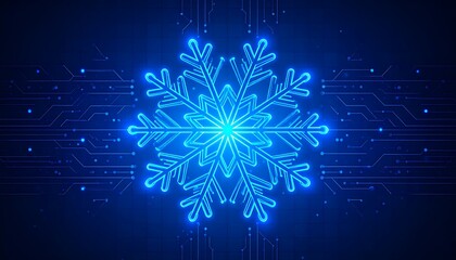 Glowing Snowflake on Digital Background - Winter Technology Concept.