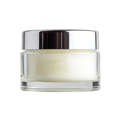 Luxurious glass jar of cream with silver lid