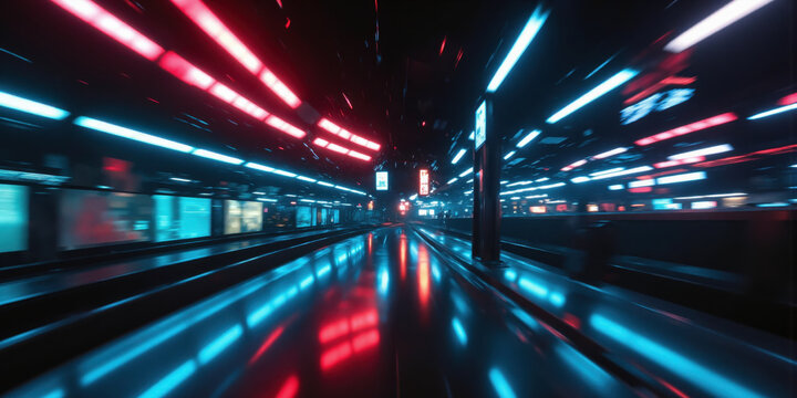Neon light trails running through dark voids, symbolizing the cutting-edge technology driving today's business trends.