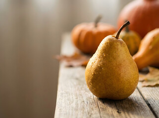 Naturaleza muerta oto&ntilde;al con pera y calabazas