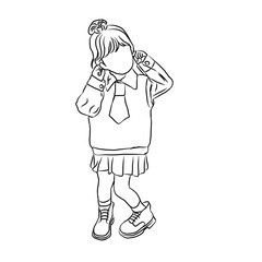 Line Art of Girl in School Uniform: Cute Kid Illustration
​
